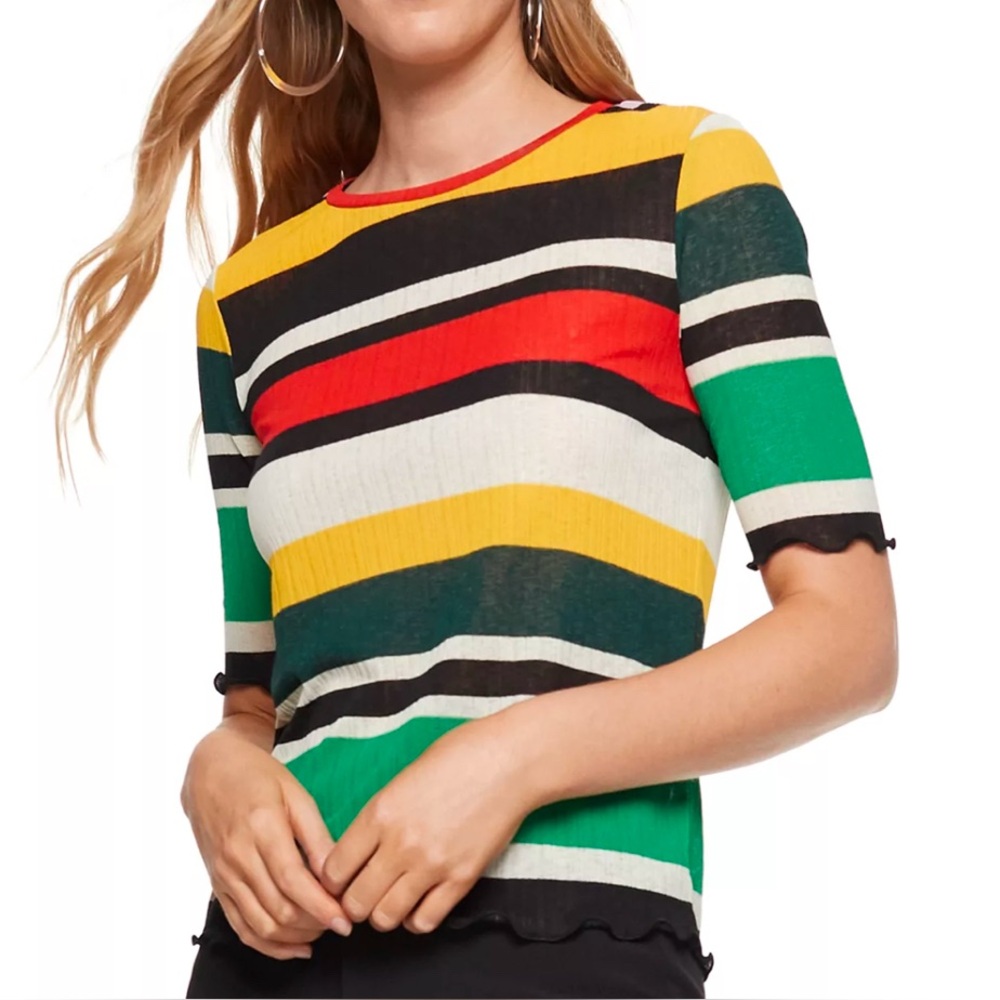 Nine West Lettuce-Edge Short Sleeve Tee Green Black Womens Size XXL